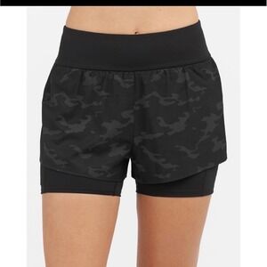 SPANX Get Moving 2-in-1 Athletic Shorts Black Camo Compression Liner Womens M